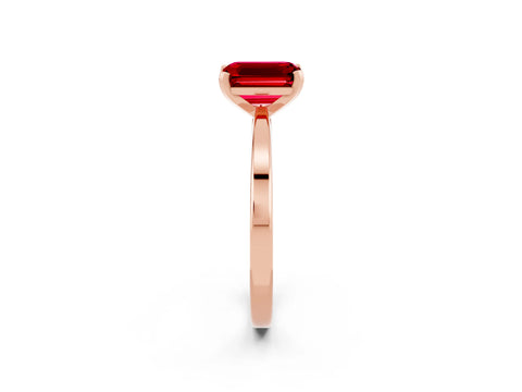 Rose gold Emerald Cut Ruby Solitaire Engagement Ring with Classic Band and Four-Prong Setting_26
