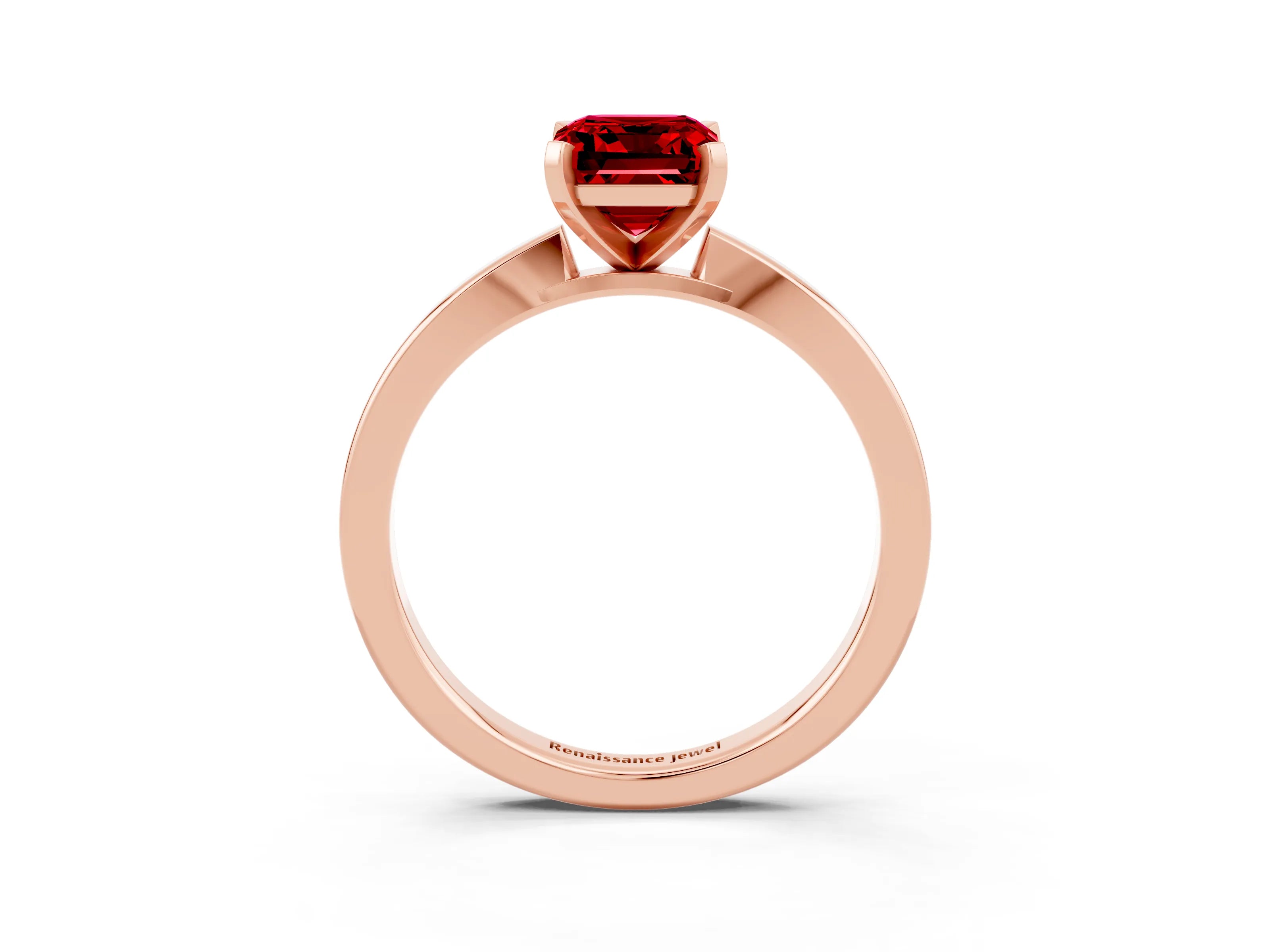 Rose gold Emerald Cut Ruby Solitaire Engagement Ring with Classic Band and Four-Prong Setting_27