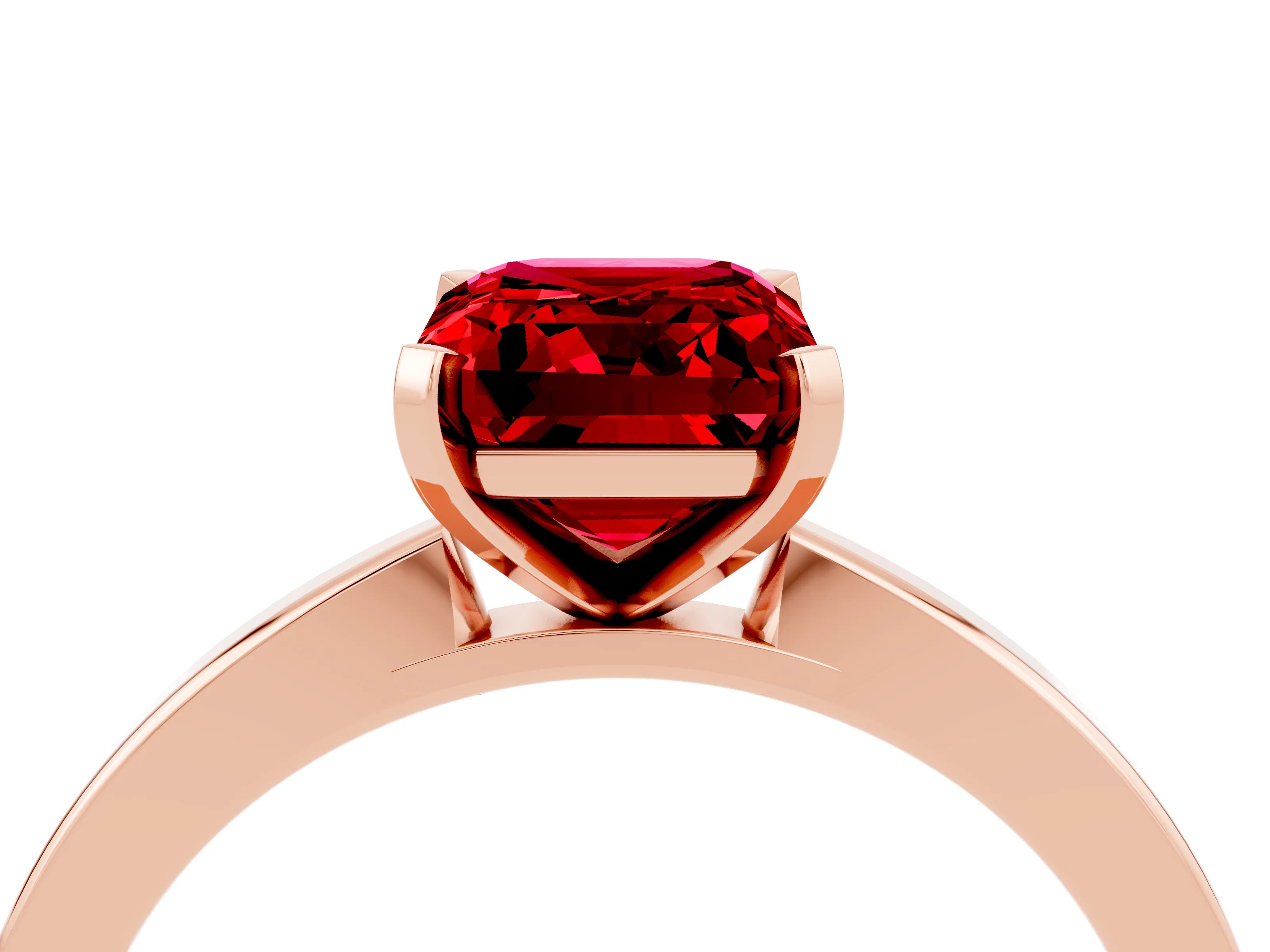 Rose gold Emerald Cut Ruby Solitaire Engagement Ring with Classic Band and Four-Prong Setting_28