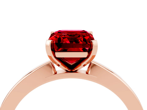 Rose gold Emerald Cut Ruby Solitaire Engagement Ring with Classic Band and Four-Prong Setting_28