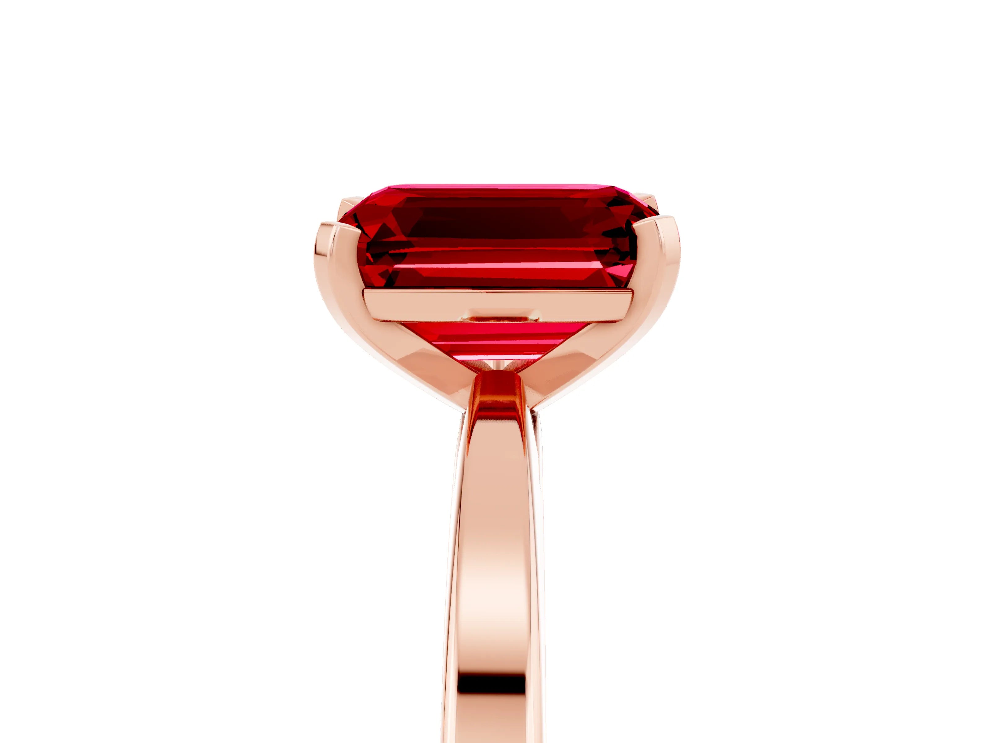 Rose gold Emerald Cut Ruby Solitaire Engagement Ring with Classic Band and Four-Prong Setting_29