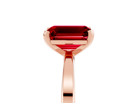 Rose gold Emerald Cut Ruby Solitaire Engagement Ring with Classic Band and Four-Prong Setting_29