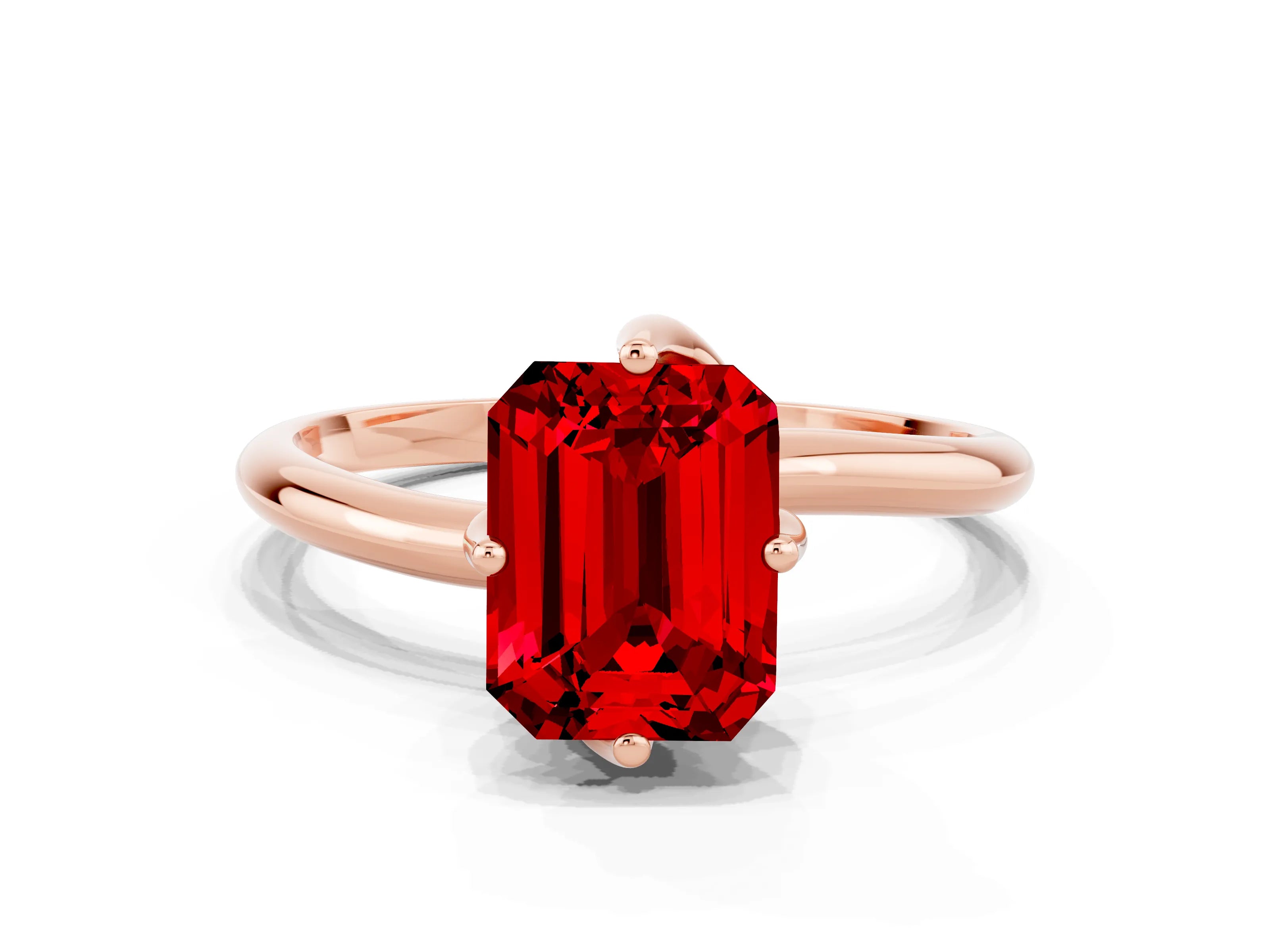 Rose gold Emerald Cut Ruby Solitaire Engagement Ring with Four-Prong Setting and Classic Band_12