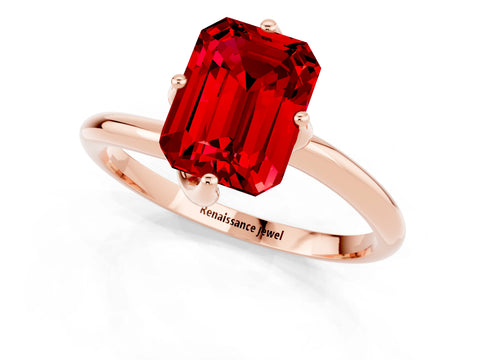 Rose gold Emerald Cut Ruby Solitaire Engagement Ring with Four-Prong Setting and Classic Band_13