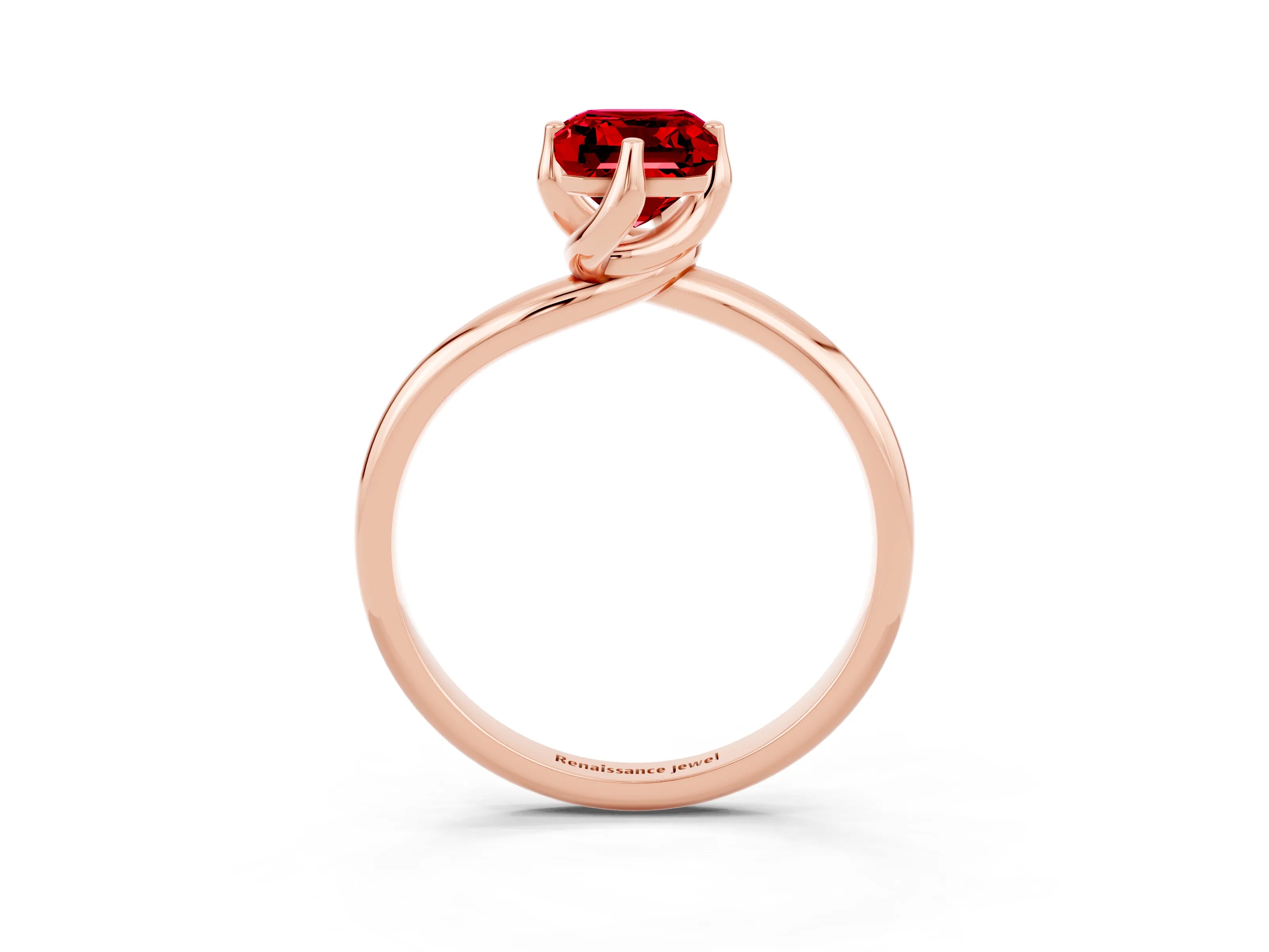 Rose gold Emerald Cut Ruby Solitaire Engagement Ring with Four-Prong Setting and Classic Band_15