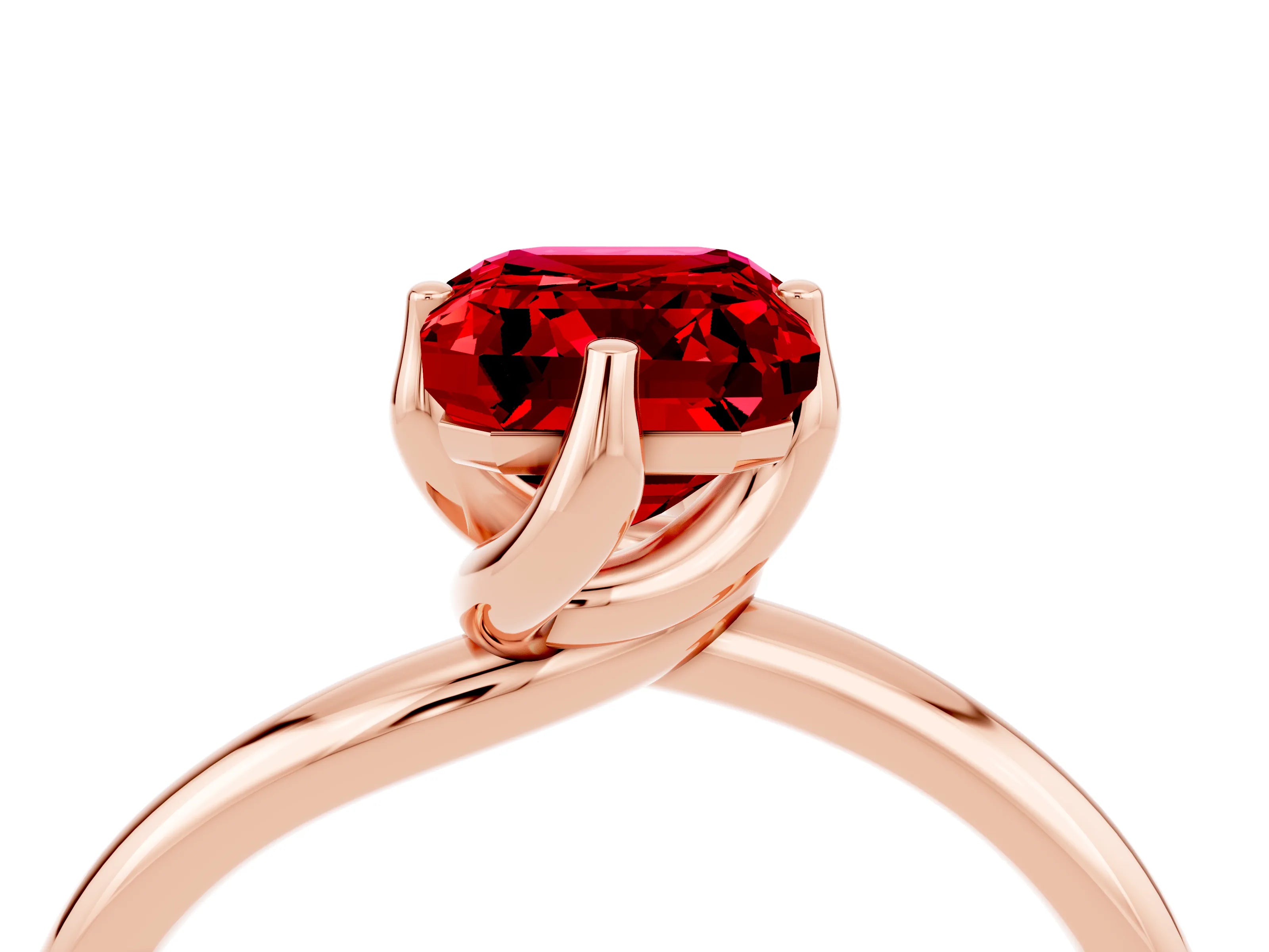 Rose gold Emerald Cut Ruby Solitaire Engagement Ring with Four-Prong Setting and Classic Band_16