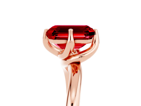 Rose gold Emerald Cut Ruby Solitaire Engagement Ring with Four-Prong Setting and Classic Band_17