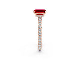 Rose gold Emerald Cut Ruby Solitaire Engagement Ring with Pavé Band and Four-Prong Setting_2