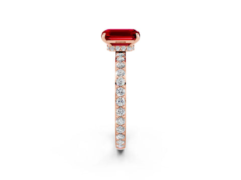 Rose gold Emerald Cut Ruby Solitaire Engagement Ring with Pavé Band and Four-Prong Setting_2