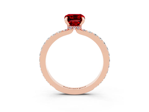 Rose gold Emerald Cut Ruby Solitaire Engagement Ring with Pavé Band and Four-Prong Setting_3