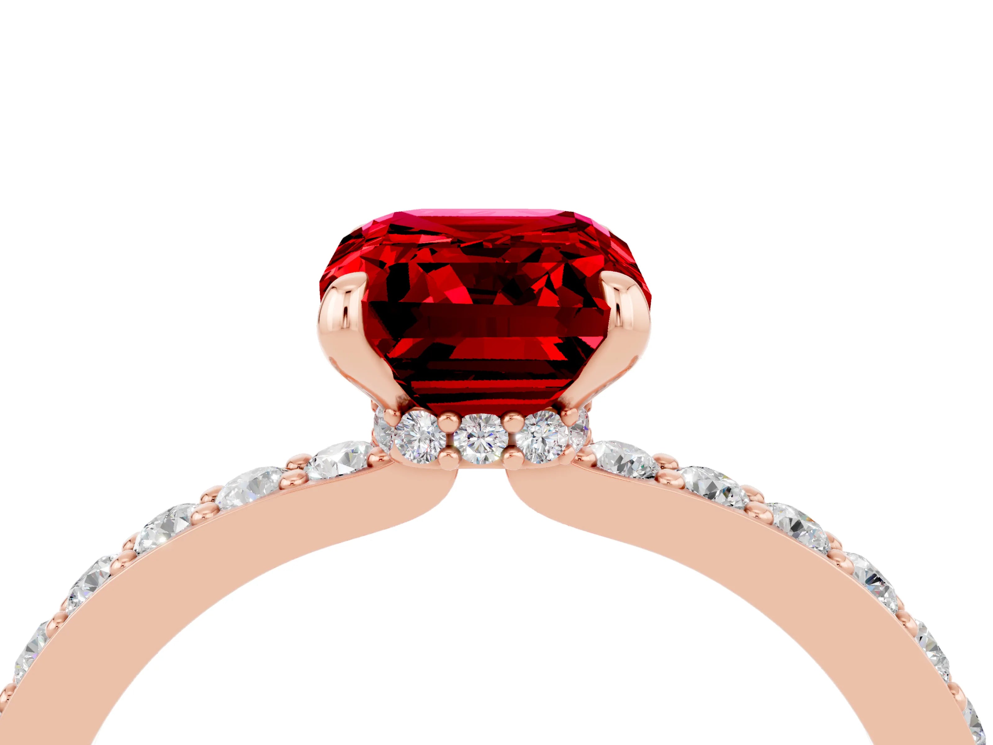 Rose gold Emerald Cut Ruby Solitaire Engagement Ring with Pavé Band and Four-Prong Setting_4