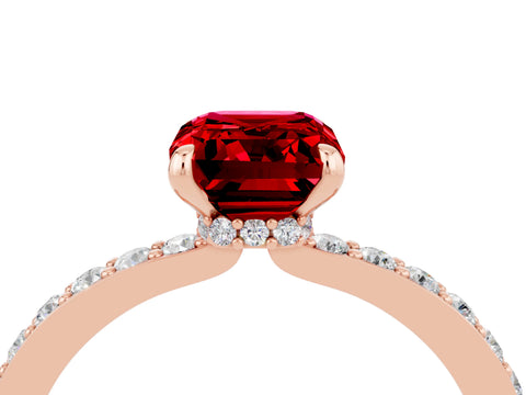 Rose gold Emerald Cut Ruby Solitaire Engagement Ring with Pavé Band and Four-Prong Setting_4