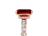 Rose gold Emerald Cut Ruby Solitaire Engagement Ring with Pavé Band and Four-Prong Setting_5
