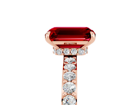 Rose gold Emerald Cut Ruby Solitaire Engagement Ring with Pavé Band and Four-Prong Setting_5