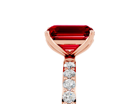 Rose gold Emerald Cut Ruby Solitaire Engagement Ring with Pavé Band and Prong Setting_5