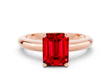 Rose gold Emerald Cut Ruby Solitaire Engagement Ring with Round Band and Four-Prong Setting