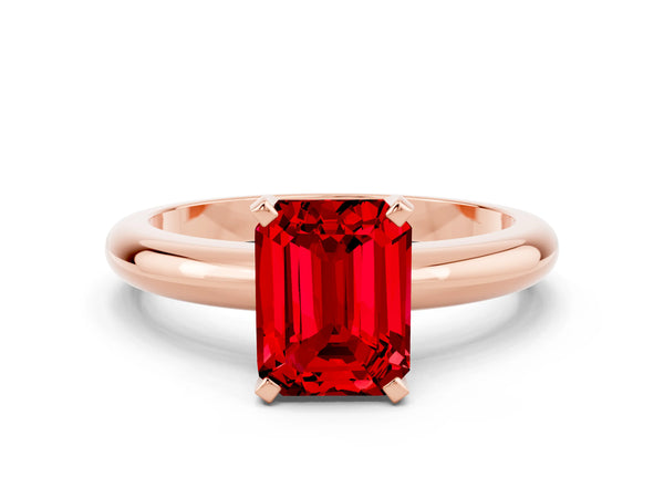 Rose gold Emerald Cut Ruby Solitaire Engagement Ring with Round Band and Four-Prong Setting