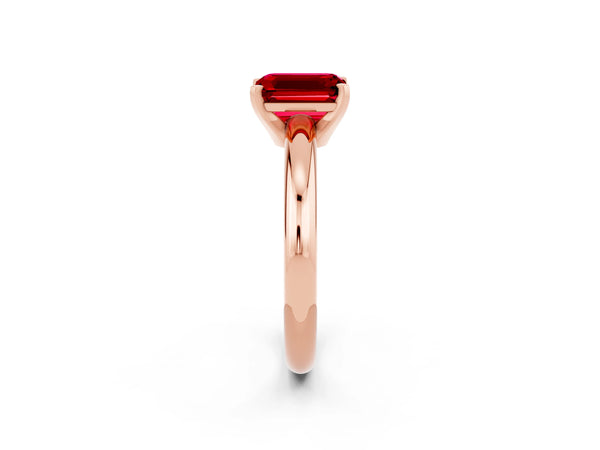 Rose gold Emerald Cut Ruby Solitaire Engagement Ring with Round Band and Four-Prong Setting
