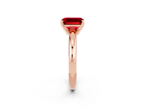 Rose gold Emerald Cut Ruby Solitaire Engagement Ring with Round Band and Four-Prong Setting_2