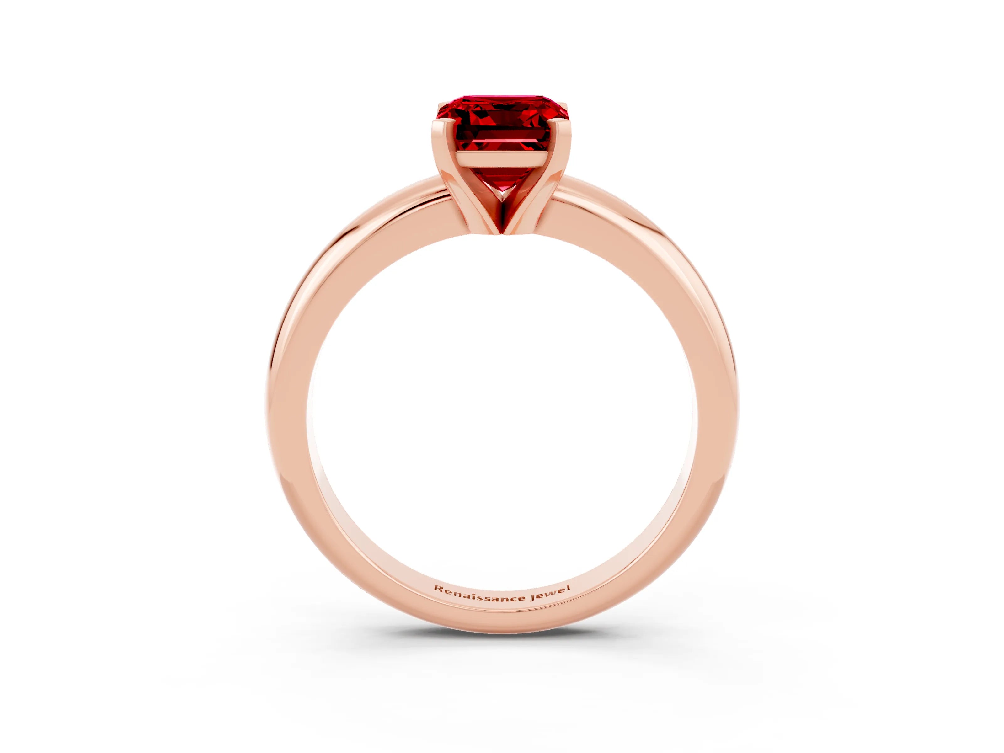 Rose gold Emerald Cut Ruby Solitaire Engagement Ring with Round Band and Four-Prong Setting_3