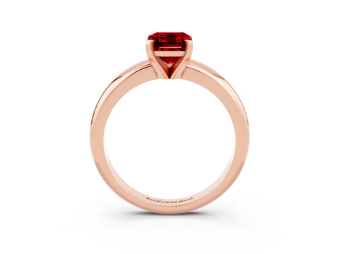 Rose gold Emerald Cut Ruby Solitaire Engagement Ring with Round Band and Four-Prong Setting_3