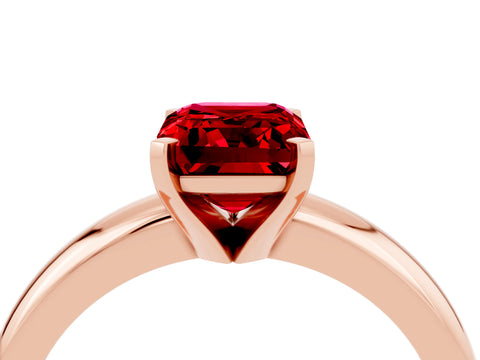 Rose gold Emerald Cut Ruby Solitaire Engagement Ring with Round Band and Four-Prong Setting_4