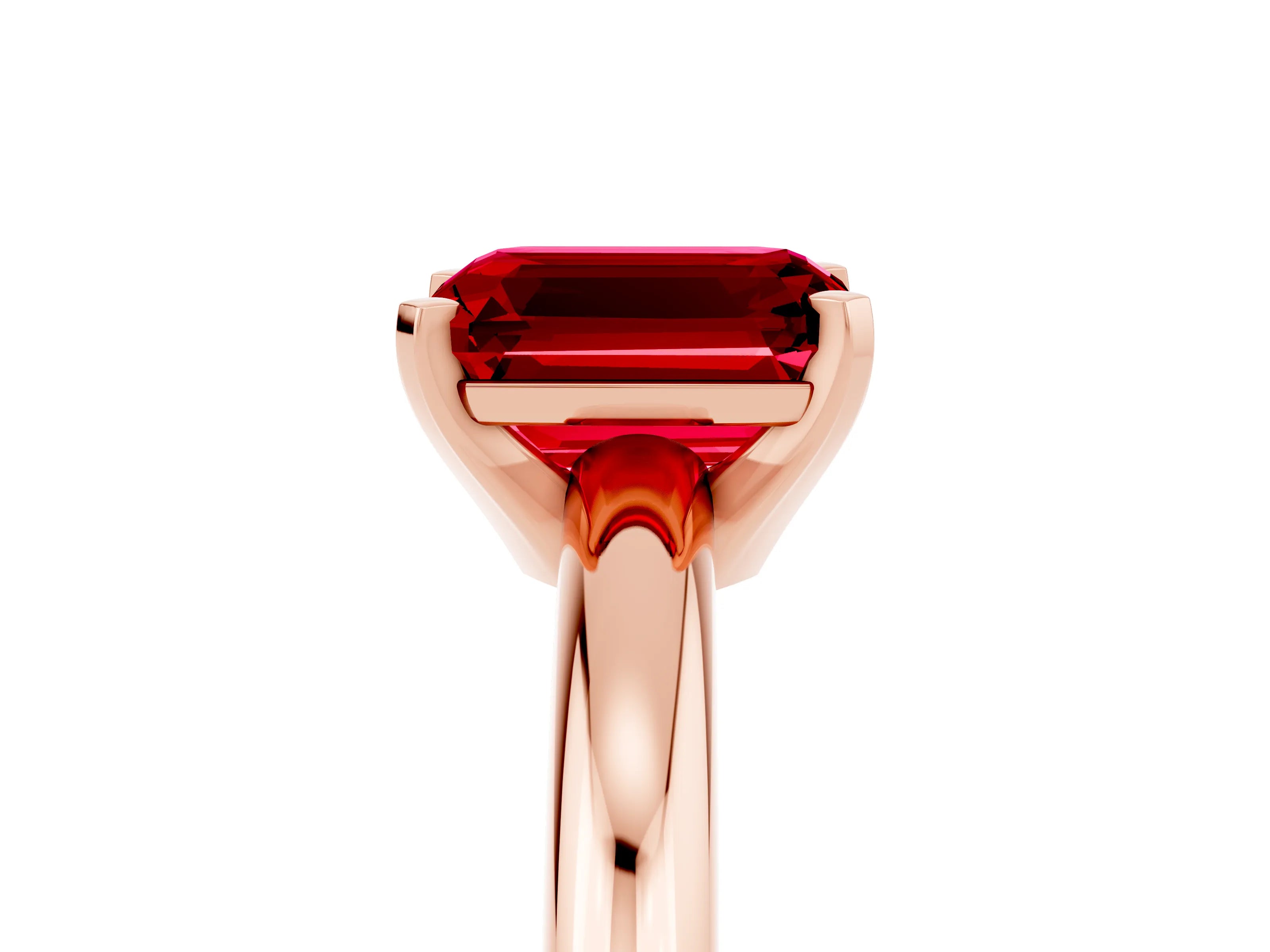 Rose gold Emerald Cut Ruby Solitaire Engagement Ring with Round Band and Four-Prong Setting_5