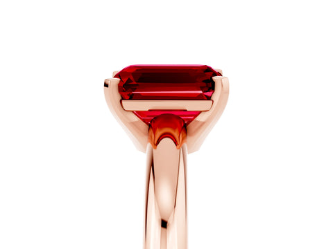 Rose gold Emerald Cut Ruby Solitaire Engagement Ring with Round Band and Four-Prong Setting_5
