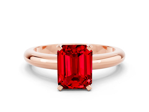 Rose gold Emerald Cut Ruby Solitaire Engagement Ring with Round Band and Four-Prong Setting