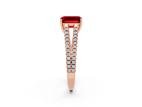 Rose gold Emerald Cut Ruby Solitaire Engagement Ring with Split Shank Pavé Band_2