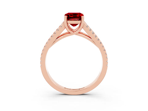 Rose gold Emerald Cut Ruby Solitaire Engagement Ring with Split Shank Pavé Band_3
