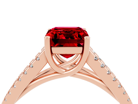 Rose gold Emerald Cut Ruby Solitaire Engagement Ring with Split Shank Pavé Band_4