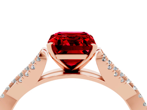 Rose gold Emerald Cut Ruby Solitaire Engagement Ring with Twisted Pavé Band and Four-Prong Setting_4