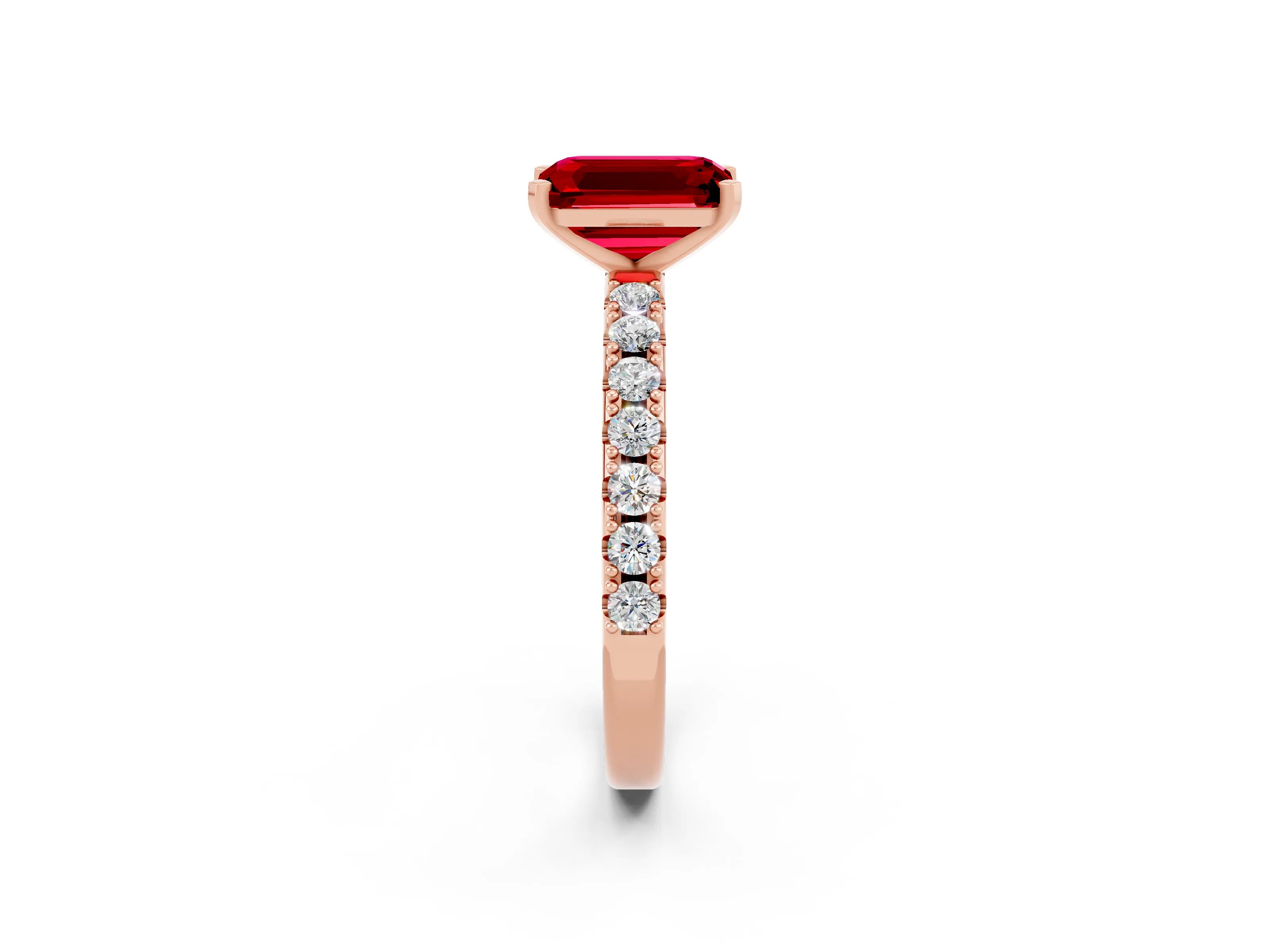 Rose gold Emerald Cut Ruby Solitaire Pavé Band with Four-Prong Setting_2