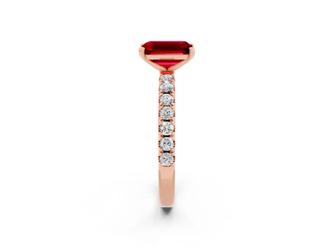 Rose gold Emerald Cut Ruby Solitaire Pavé Band with Four-Prong Setting_2