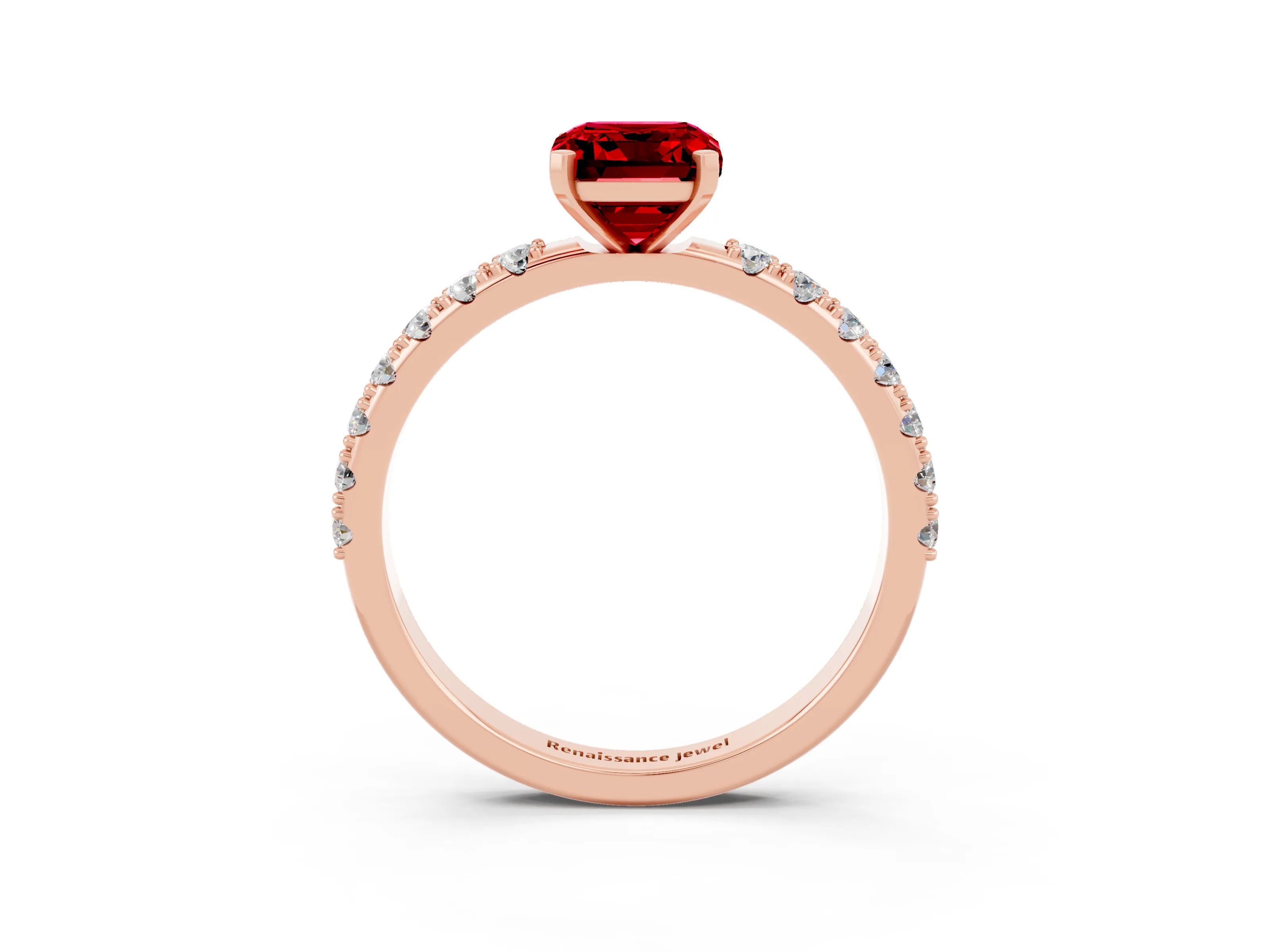 Rose gold Emerald Cut Ruby Solitaire Pavé Band with Four-Prong Setting_3