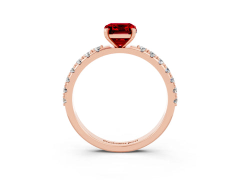 Rose gold Emerald Cut Ruby Solitaire Pavé Band with Four-Prong Setting_3