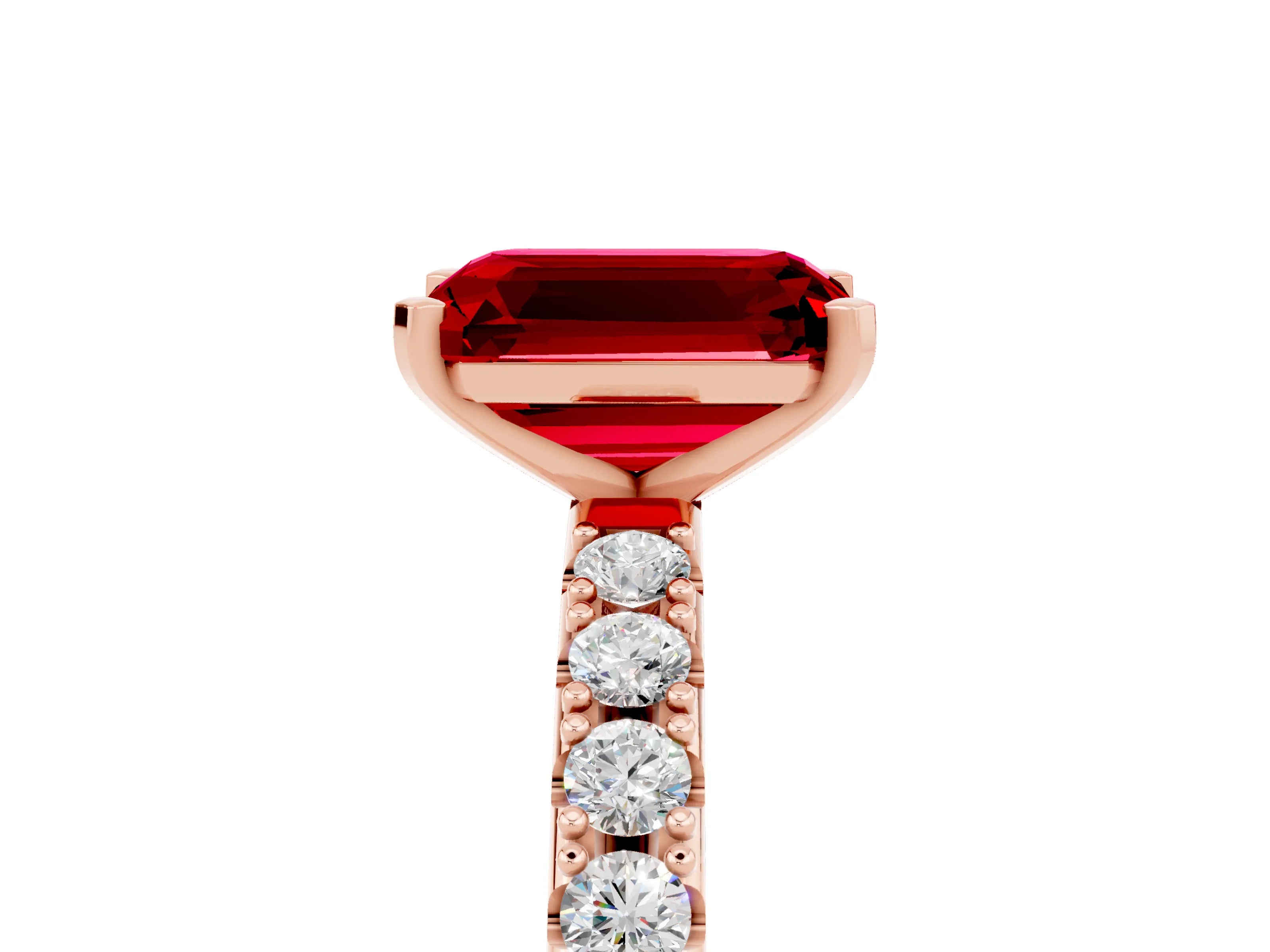 Rose gold Emerald Cut Ruby Solitaire Pavé Band with Four-Prong Setting_5