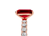 Rose gold Emerald Cut Ruby Solitaire Pavé Band with Four-Prong Setting_5