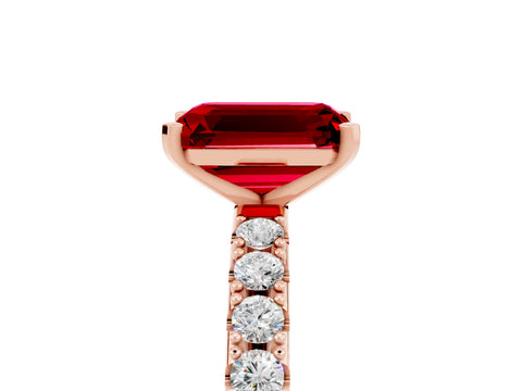 Rose gold Emerald Cut Ruby Solitaire Pavé Band with Four-Prong Setting_5
