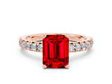 Rose gold Emerald Cut Ruby Solitaire Pavé Engagement Ring with Round Band and Prong Setting_12
