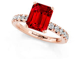Rose gold Emerald Cut Ruby Solitaire Pavé Engagement Ring with Round Band and Prong Setting_13
