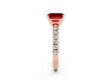 Rose gold Emerald Cut Ruby Solitaire Pavé Engagement Ring with Round Band and Prong Setting_14