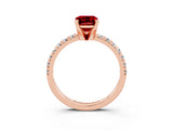 Rose gold Emerald Cut Ruby Solitaire Pavé Engagement Ring with Round Band and Prong Setting_15
