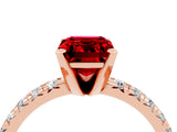 Rose gold Emerald Cut Ruby Solitaire Pavé Engagement Ring with Round Band and Prong Setting_16