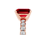 Rose gold Emerald Cut Ruby Solitaire Pavé Engagement Ring with Round Band and Prong Setting_17