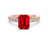 Rose gold Emerald Cut Ruby Solitaire Pavé Engagement Ring with Round Band and Prong Setting_66