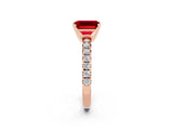 Rose gold Emerald Cut Ruby Solitaire Pavé Engagement Ring with Round Band and Prong Setting_68