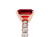 Rose gold Emerald Cut Ruby Solitaire Pavé Engagement Ring with Round Band and Prong Setting_71