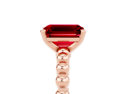 Rose gold Emerald Cut Ruby Solitaire Ring with Beaded Band and Prong Setting_5